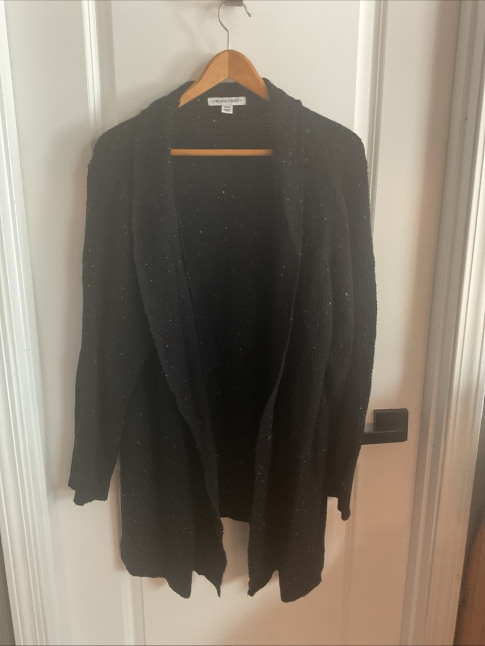 55 Jane St - Cozy Open-Front Black Cardigan Sweater with Subtle Metallic Speckle